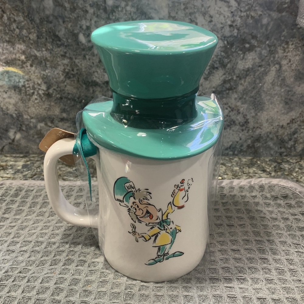 Rae Dunn Disney MAD AS A HATTER Mug with Top Hat Topper - Picture 2 of 2
